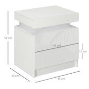 Set of 2 Bedside Tables with LED Lights and 4 Drawers Modern Storage Units White