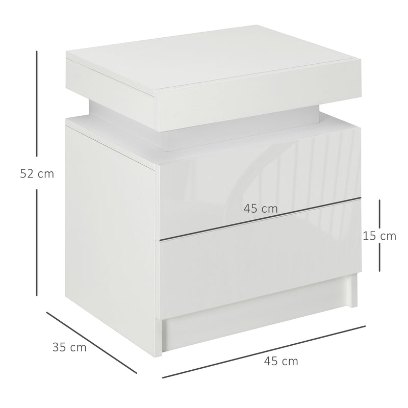 Set of 2 Bedside Tables with LED Lights and 4 Drawers Modern Storage Units White