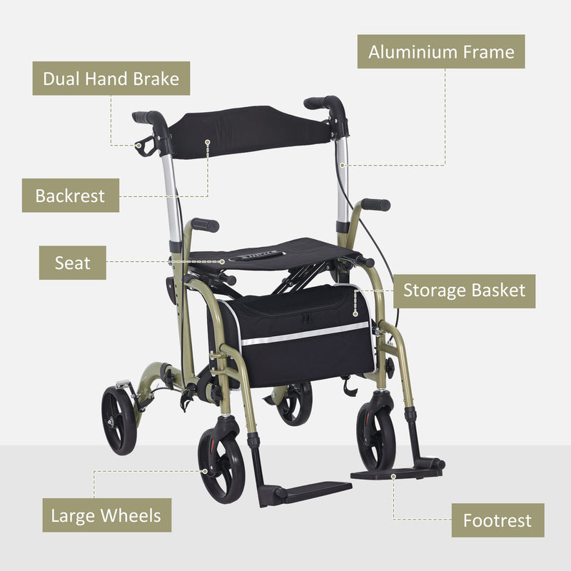 Rollator Walker with Wheels Brakes and Storage Bag Yellow Green by HOMCOM