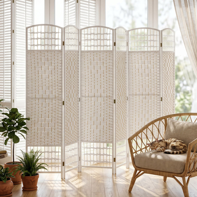 6 Panel Folding Room Divider for Instant Privacy and Flexible Space Separation White