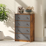 4 Drawer Fabric Chest of Drawers with Wood Top for Bedroom Storage Grey and Rustic Brown