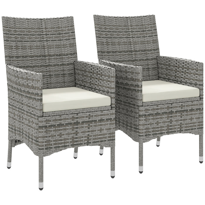 2 Piece Rattan Garden Dining Chair Set with Cushions Mixed Grey by Outsunny