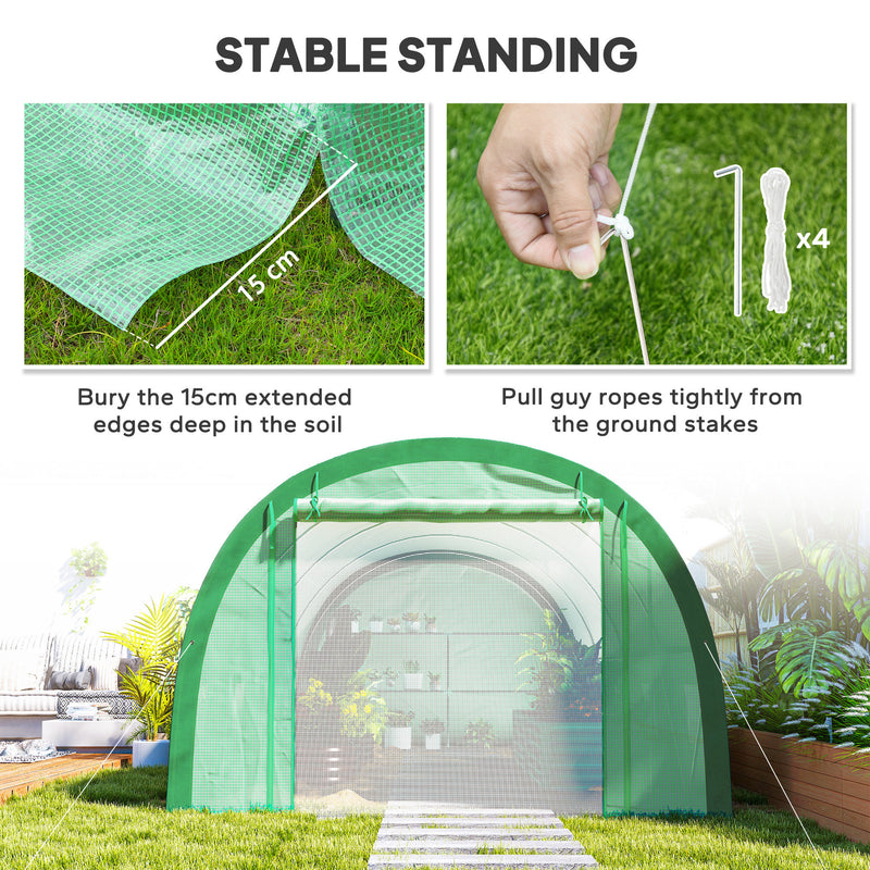 Large Polytunnel Greenhouse With Mesh Door Windows And Plant Labels For Garden Growing Green AOSOM