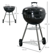 Portable Charcoal Kettle BBQ Grill in Black with Lid and Vents for Outdoor Cooking by Outsunny