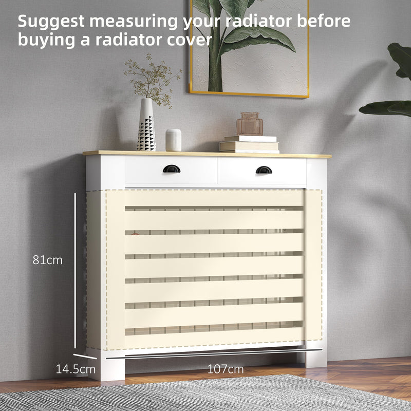 Radiator Cover With Top Drawer Storage Fits 111cm Width Ideal For Hiding Heaters, White