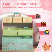 Toddler Bed Frame with Storage Shelf and 6 Fabric Bins for Kids Aged 3 to 6 Years Pink AOSOM