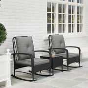 Three Piece Rattan Rocking Chair Bistro Set Black by Outsunny