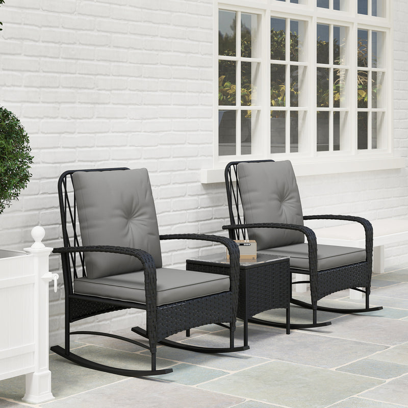 Three Piece Rattan Rocking Chair Bistro Set Black by Outsunny