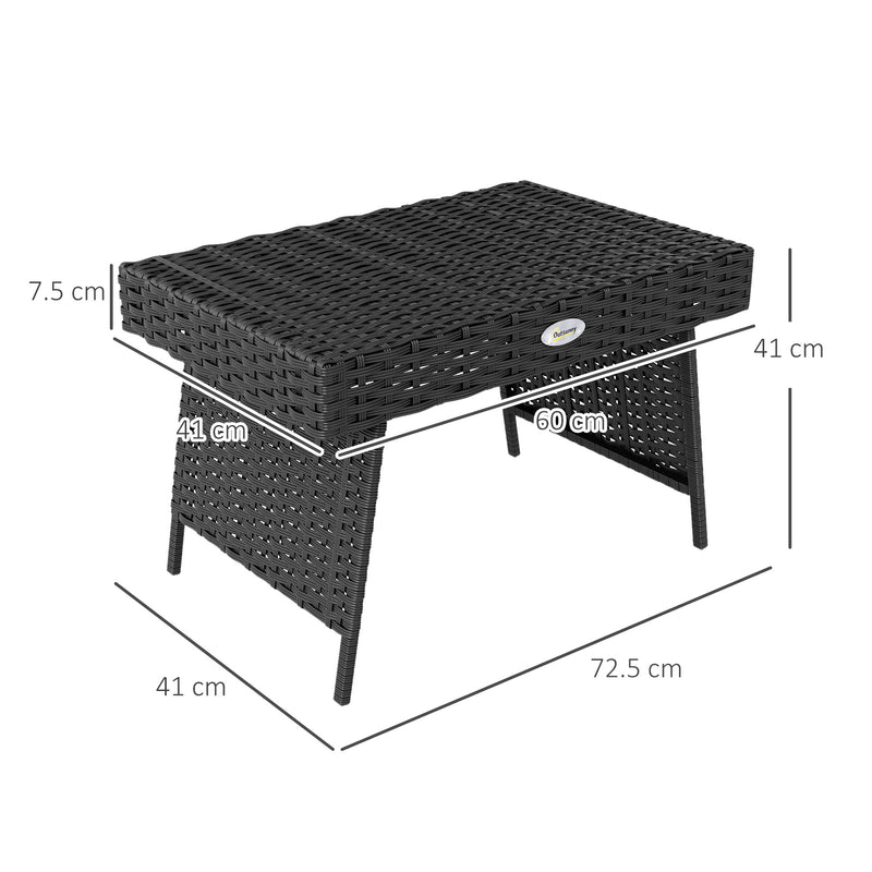 Foldable Outdoor Rattan Side Table with Steel Frame for Garden in Black by Outsunny