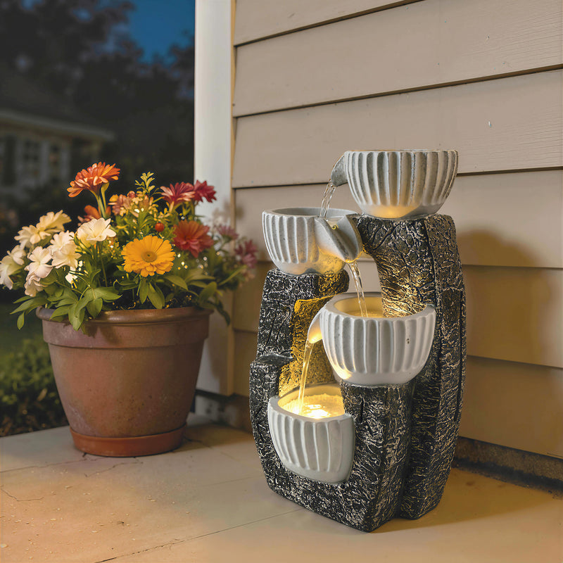 Garden Water Fountain with LED Light for Relaxing Balcony or Patio Retreat Dark Grey AOSOM