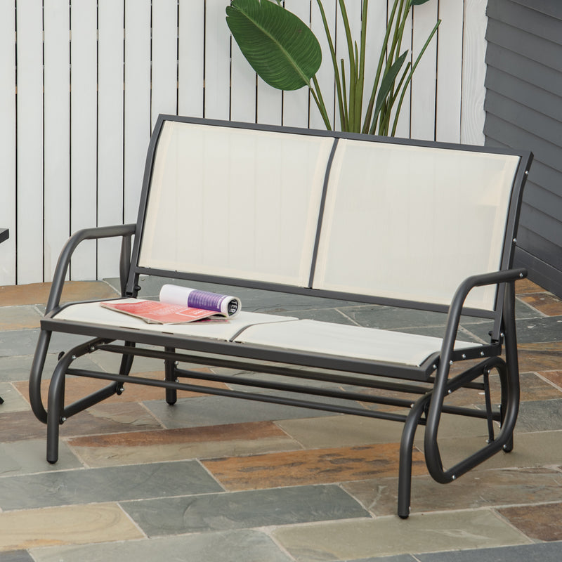 Cream 2 Seater Garden Glider Bench With Steel Frame For Patio Porch Or Outdoor Use