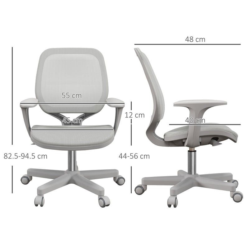 Grey Mesh Office Chair With Adjustable Height and 360 Swivel Wheels for Home or Study Use