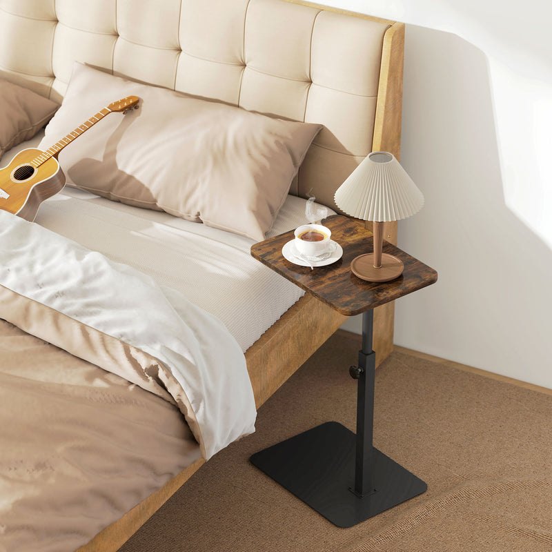 Adjustable C Shaped Side Table for Sofa or Bed with Space Saving Design Rustic Brown