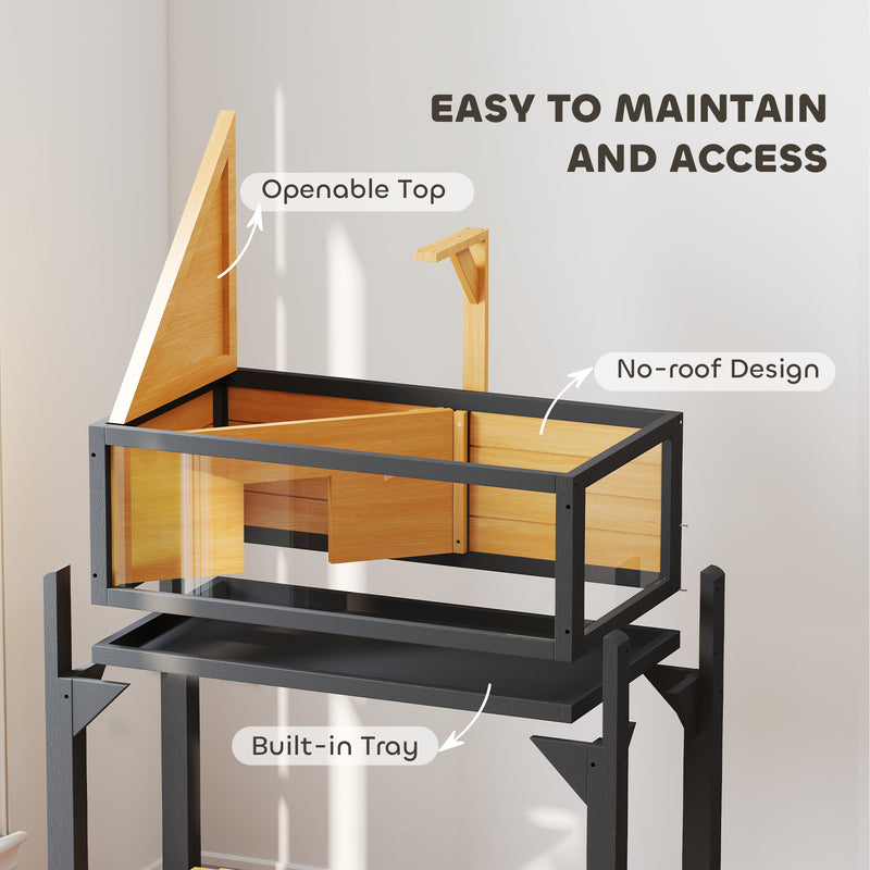 Wooden Tortoise House with Openable Top Clear Windows and Storage Shelf Yellow