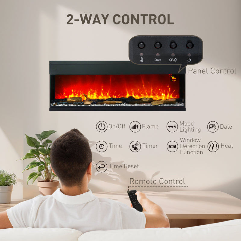 1800W Glass Panel Convector Heater with Adjustable Flame and Thermostat 152cm by Homcom