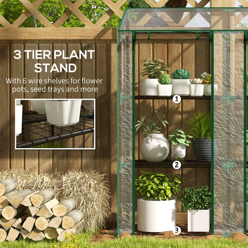 Mini Lean To Greenhouse with Three Shelves Ideal for Small Gardens and Balconies Green