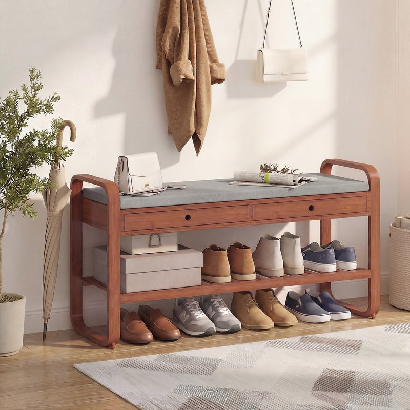 Shoe Storage Bench with Drawers and Cushioned Seat for Hallway Organisation Dark Brown