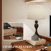 Set of Two Touch Control Table Lamps with USB Charging Ports for Bedroom or Lounge Black Beige AOSOM