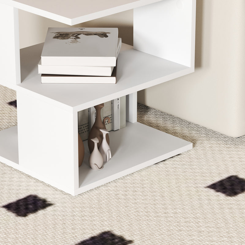 Set of 2 Square Side Tables With Two Tier Storage For Living Room or Bedroom, White