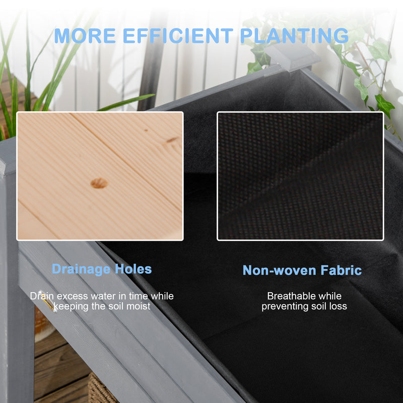 Outsunny Raised Bed for Garden, Wooden Elevated Planter Box with Bed Liner, for Flower Vegetable Herb, Dark Grey AOSOM