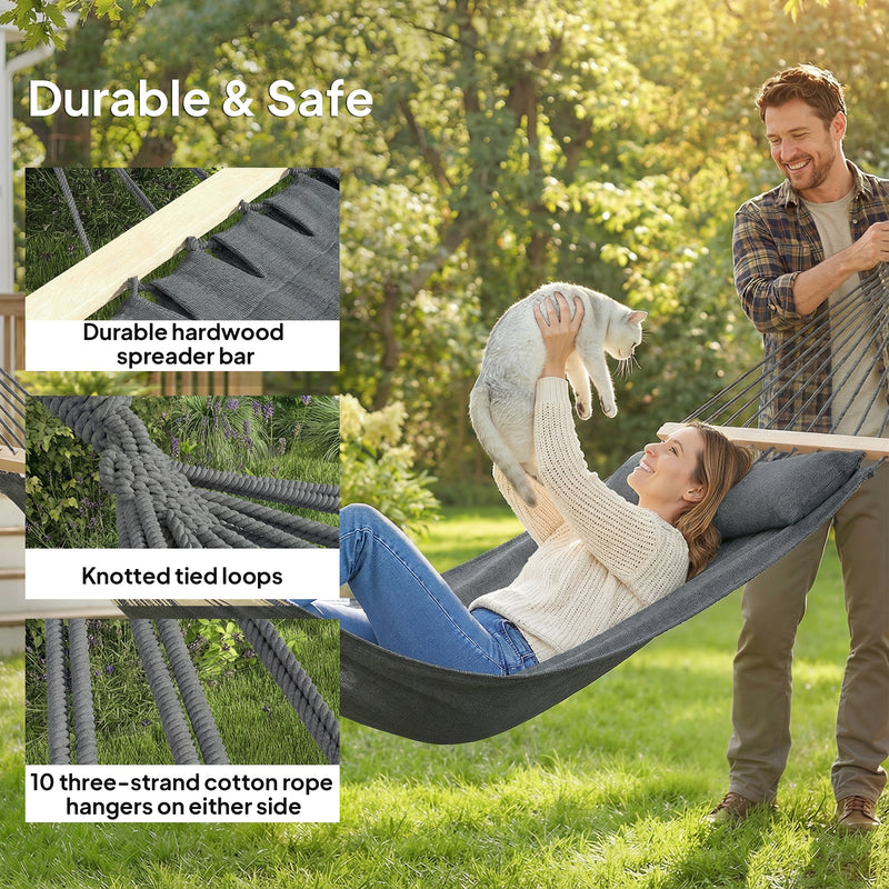 Garden Hammock with Headrest and Side Pocket for Outdoor Relaxation Dark Grey