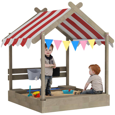 Wooden Kids Sandbox With Blackboard Sink Toys and Seats for Ages 3-7 Grey by Outsunny