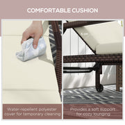 Set of 2 Cream White Rattan Sun Loungers with Adjustable Backrest and Wheels for Garden