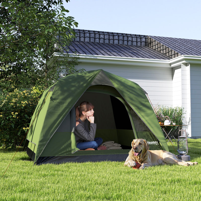 3 Person Waterproof Camping Tent With Mesh Windows And Groundsheet Olive Green