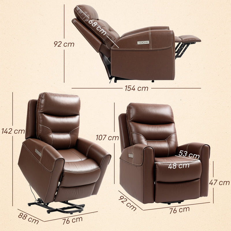 Brown Power Lift Recliner Chair for Elderly With USB Ports and Remote Control by HOMCOM