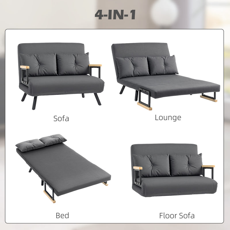 Dark Grey 4-in-1 Velvet Feel Double Sofa Bed with Pillows by HOMCOM