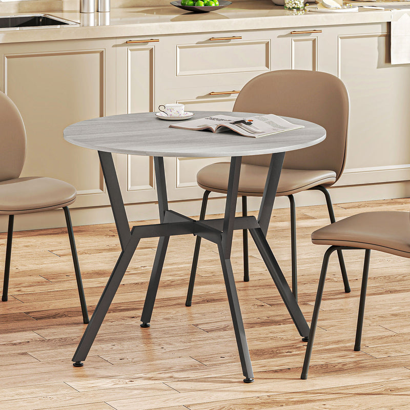 Round Dining Table for Kitchen or Dining Room with Sturdy Black Legs Grey