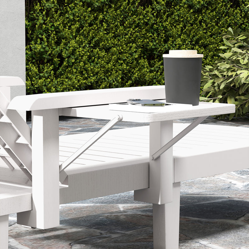 Set of 2 White Reclining Sun Loungers with Foldable Table for Garden and Beach by Outsunny