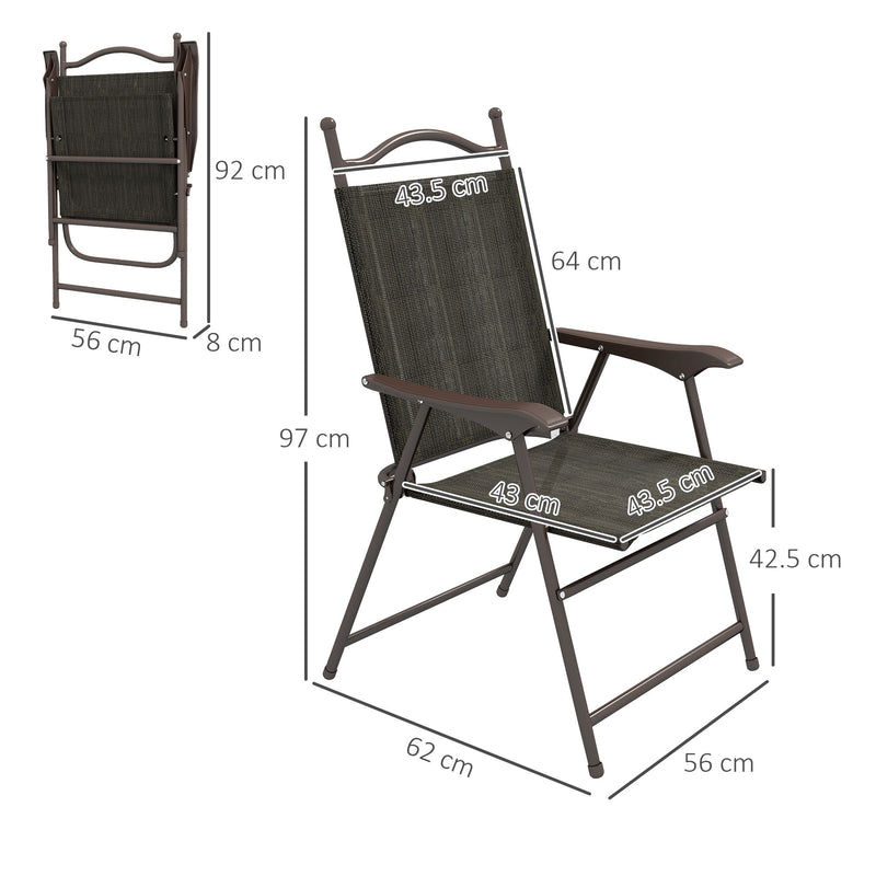 Set of 2 Folding Garden Chairs with Breathable Mesh Seats for Outdoor Use Dark Brown AOSOM
