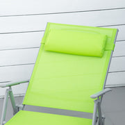 Green Folding Sun Lounger with Pillow and 7 Position Backrest for Garden and Patio Relaxing