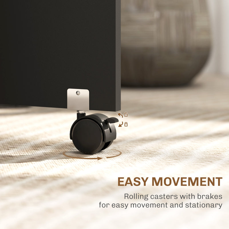 Folding Drop Leaf Dining Table with Storage Shelves and Wheels for Small Spaces Oak Black