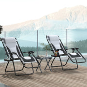 Set of 2 Grey Zero Gravity Outdoor Lounger Chairs With Padded Seat and Cup Holder by Outsunny
