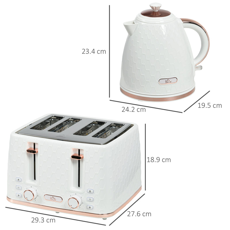 Fast Boil 17L Electric Kettle and 4 Slice Toaster Set With Adjustable Browning Control White