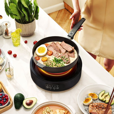 Electric Ceramic Hob with Grill Plate for All Pots 4 Heat Levels Portable 36cm Black AOSOM