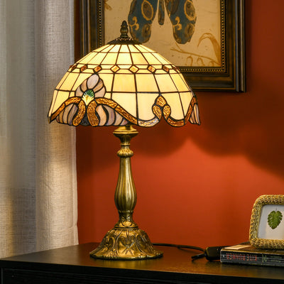 Handmade Stained Glass Table Lamp for Bedroom or Living Room with Antique Design, Purple