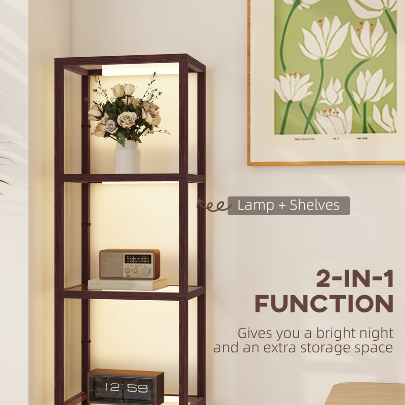 LED Floor Lamp with 4 Glass Shelves Dimmable Standing Light for Living Room Dark Brown
