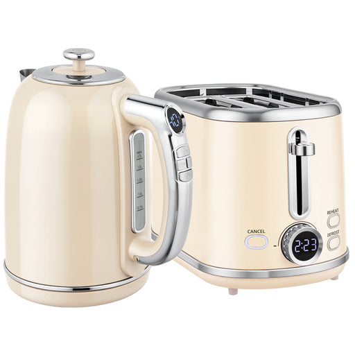 Retro Style Kettle and Toaster Set with Adjustable Temperature Perfect for Any Kitchen Cream