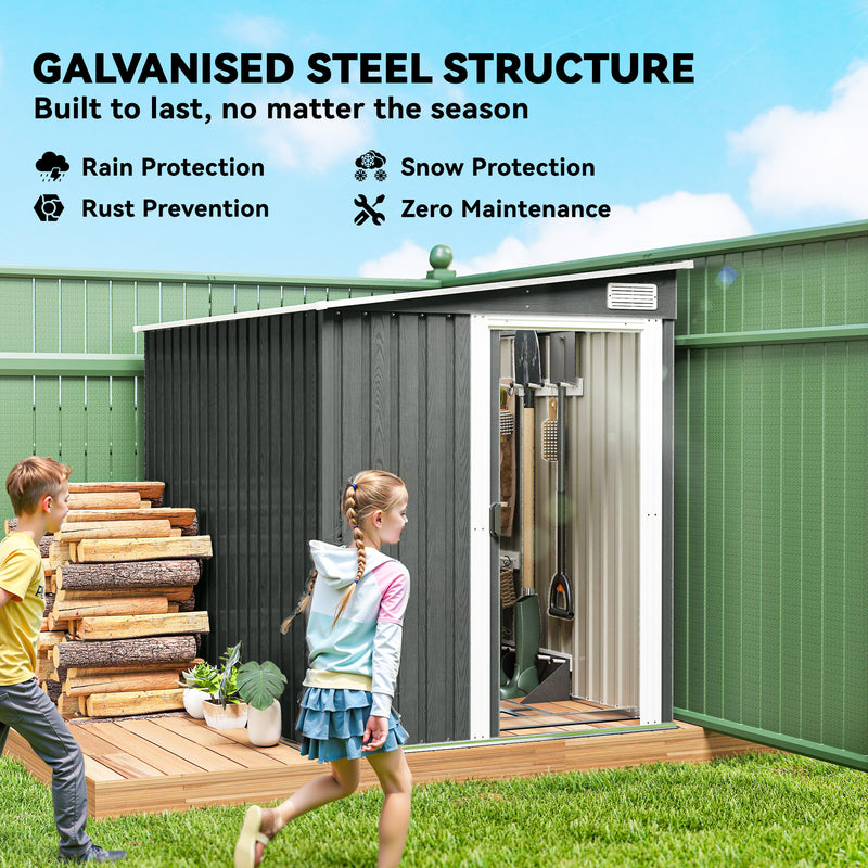 Metal Garden Shed with Shelves and Sliding Door for Secure Outdoor Storage Light Grey Wood Effect Outsunny