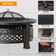 Fire Pit with Grill and Tabletop for Outdoor Heating and Cooking Bronze Outsunny