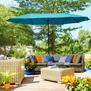 Sky Blue 4.6m Double Garden Parasol With Crank Handle For Large Outdoor Shade