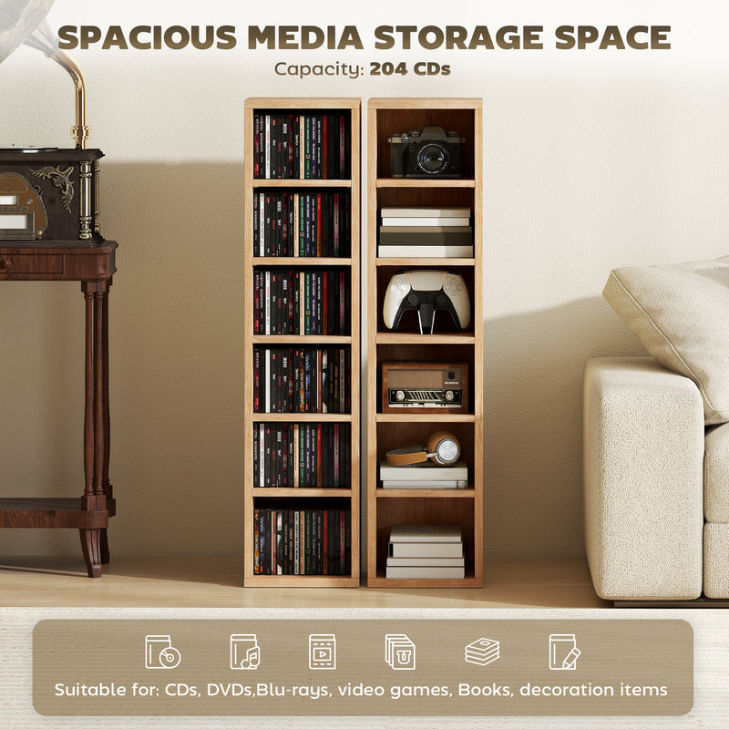 CD Storage Shelves Set of 2 for Organising Media with Adjustable Compartments Natural Wood Finish