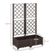 Brown Raised Garden Bed with Trellis Plastic Planter Box with Drainage for Climbing Plants by Outsunny