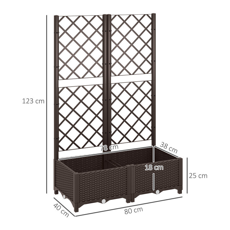Brown Raised Garden Bed with Trellis Plastic Planter Box with Drainage for Climbing Plants by Outsunny