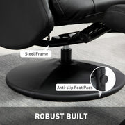 Black Swivel Recliner Chair with Footstool PU Leather Adjustable Back by HOMCOM