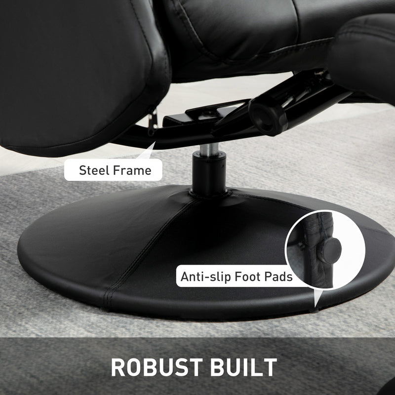 Black Swivel Recliner Chair with Footstool PU Leather Adjustable Back by HOMCOM