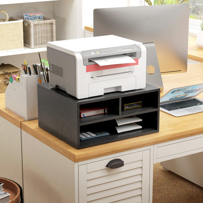Three Compartment Office Printer Storage Cabinet With Adjustable Shelves, Black